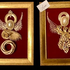 Sister angels, Lisa and Grace created from broken down Jewelry set on red velvet